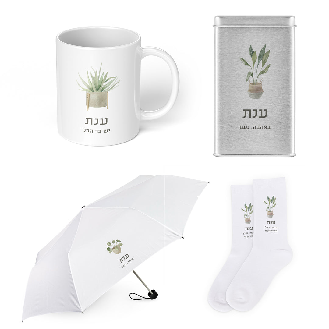 מארז לחורף - מארז גרביים - ספל קפה - מטרייה מתקפלת - קקטוס