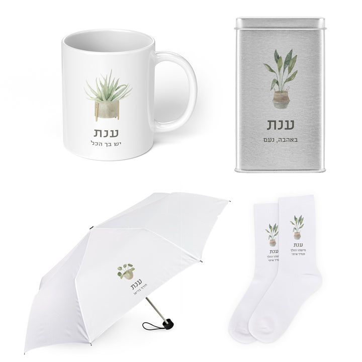 מארז לחורף - מארז גרביים - ספל קפה - מטרייה מתקפלת - קקטוס