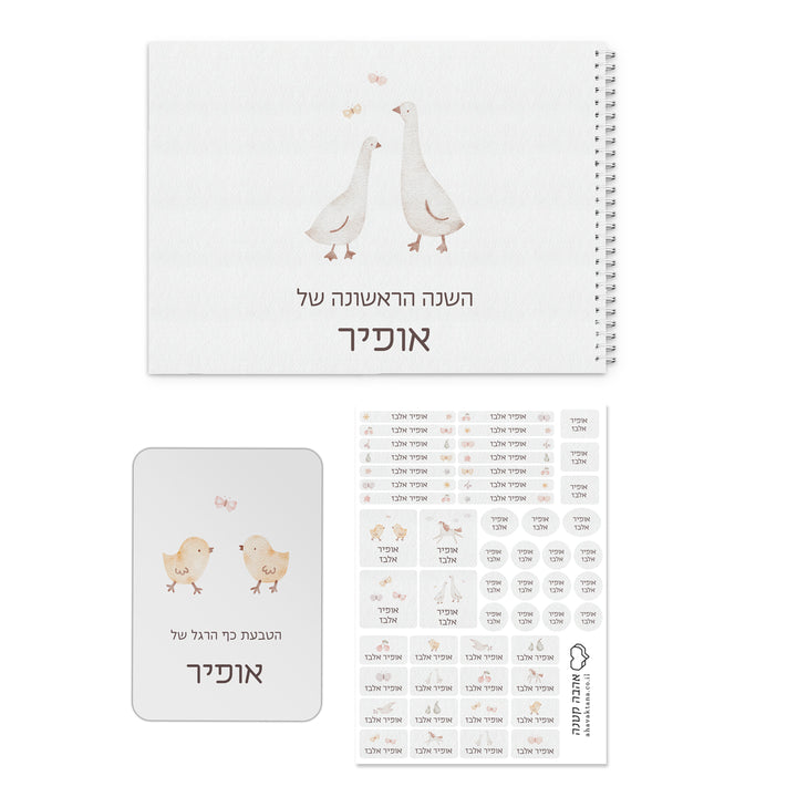 מארז מתנה ליולדת ספר השנה הראשונה + הטבעת כף רגל + מדבקות - שלווה